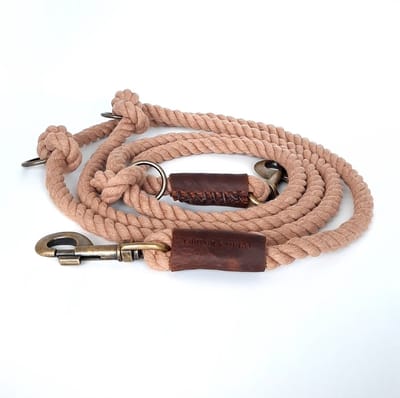 Cooper & Quint Twisted Cotton Verstelbare Hondenriem - Politielijn hond - Trainingslijn hond - Touwlijn - Katoen - 250cm - Mocha Bruin