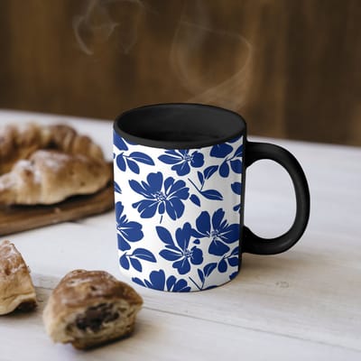 Magische Mok - Foto op Warmte Mokken - Koffiemok - Floraal - Modern - Blauw - Magic Mok - Beker - 350 ML - Theemok