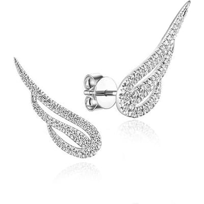 Huitan Schitterende Hoekvleugel Oorknopjes Vrouwen Micro Gezet CZ Eenvoudige Stijlvolle Vrouwelijke Oorbellen Dagelijkse Slijtage Feest Trendy Sieraden white