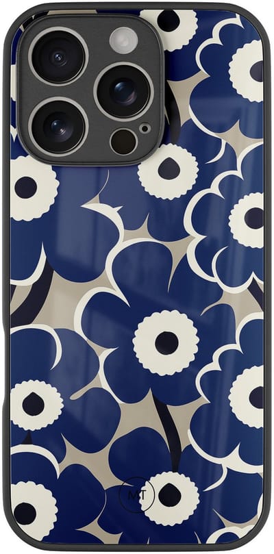 Hoesje geschikt voor iPhone 16 Pro - Abstract bloom - Luxe Hard Case - Bloemen - Blauw - Mooie Telefoonhoesjes