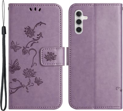Coverup Hoesje - Geschikt voor Samsung Galaxy A15 Hoesje - Coverup Bloemen & Vlinders Book Case - Lila