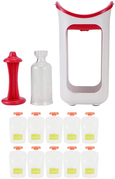 Dailygoods- Squeeze Persstation - Rubberen Druk - 10 Knijpzakjes - Voedselveilig - Eenvoudig Ontwerp - Geschikt voor Verwarmen/Invriezen