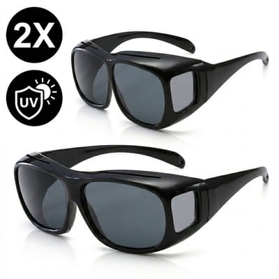 2x Overzetzonnebril - Zonbescherming - Unisex - Geschikt voor dames en heren - Montuur breedte 150mm - UV-Bescherming - Zwarte glazen