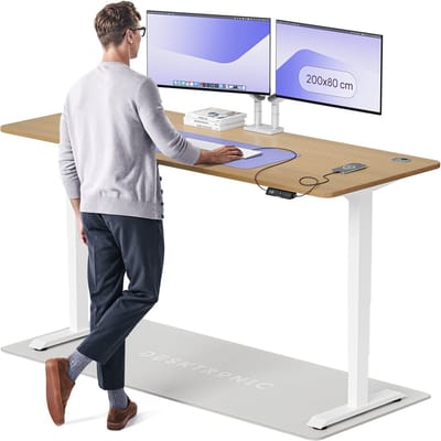 Desktronic HomePro Zit-sta Bureau Elektrisch In Hoogte Verstelbaar, 200x80 cm Massief Eiken/Wit, Stille Dubbele Motor, Hoogte 62-126cm