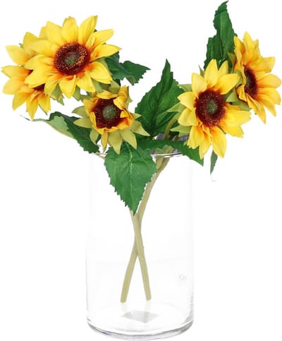 Bellatio Design Kunstbloem Zonnebloem Helianthus - 2x - 37 cm - losse steel - kunst zijdebloem
