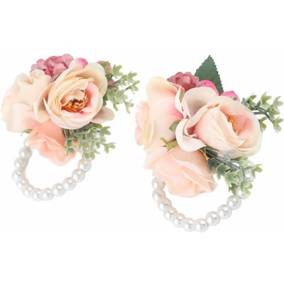 2 Pièces Sac Demoiselle d'Honneur Fleur de Poignet Artificielle Fleur à Main pour Mariage Anniversaire Cocktail Pinkish
