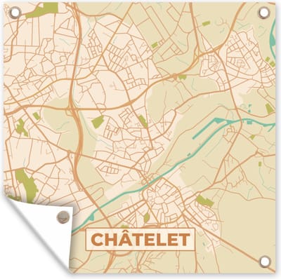 Tuin poster Plattegrond - Kaart - België - Châtelet - Stadskaart - 200x200 cm - Tuindoek