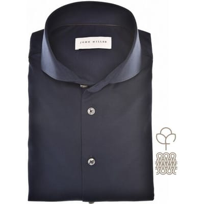 John Miller Overhemd Natural Comfort Knitted Organic Cotton Shirt Donker Blauw / male
