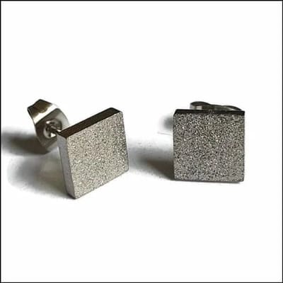 Aramat Jewels | Oorbellen | RVS Vierkante Oorbellen Diverse Kleuren - Geometrische Oorstekers | Zilverkleurig Sandblasted / 8mm | | | | Kinderen, Volwassenen | Verkleurd niet