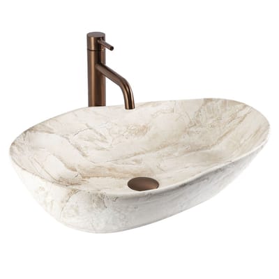 Rea - Opzetwastafel Emilia Reno Sanitair Keramiek, Beige, Imitatiesteen, Ovaal, Asymmetrisch - 56 x 38 x 13,5 cm