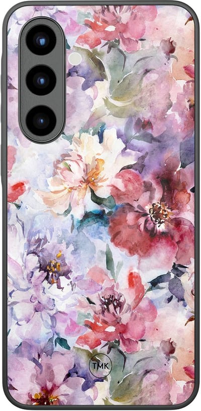 Hoesje geschikt voor Samsung Galaxy A56 - Bloemen acryl - Paars - TPU luxe case (glossy toplaag) - Bloemen - Hardcase backcover zwart