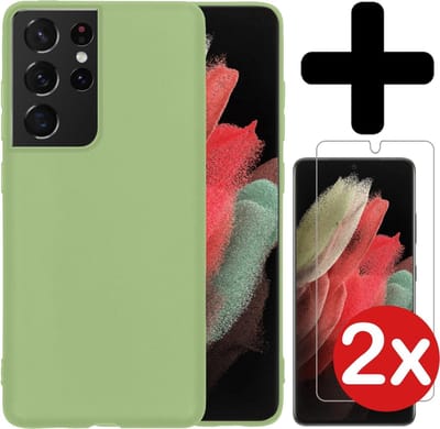 Hoesje - Met 2x Screenprotector - Geschikt voor Samsung Galaxy S21 Ultra - Sterk & Shockproof - Telefoon Hoes - Back Cover - Siliconen Case - Telefoonhoes - Groen