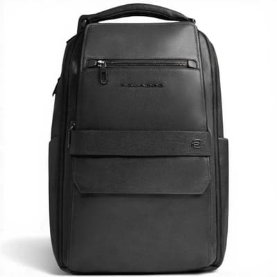Piquadro Rugzak S141 Black Leather Man met PC Door 14' en iPad