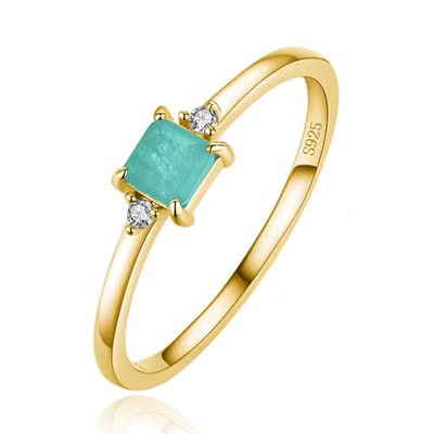 Elenza Zilveren Ring met Rechthoekige Groene Steen en Zirkonia, Verguld met 18k Gouden Plating-19mm
