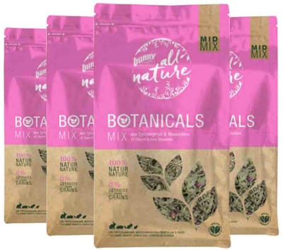 Bunny Nature Botanicals Konijnensnack Weegbree - Rozenbloesem - 4 x 120 gr - Voordeelverpakking