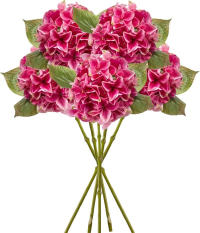 Emerald Kunstbloem hortensia tak - 5x - Challenge - 47 cm - fuchsia - kunst zijdebloem - Hydrangea