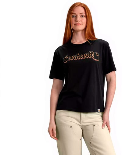 Carhartt Tencel Fiber Series Loose Fit Script Graphic T-shirt Met Korte Mouwen Zwart L Vrouw