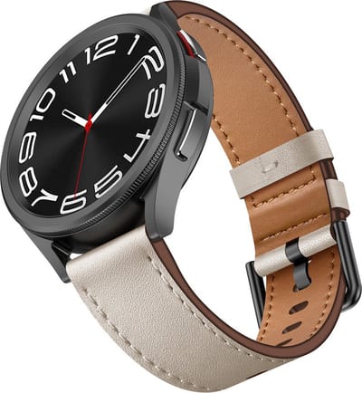Leren bandje - geschikt voor Garmin Venu (2 Plus) / Venu SQ (2) / Vivomove (Style - Sport) / Vivoactive 3 / 5 / 6 / Forerunner 55 / 165 / 245 / 645 / 570 - 42mm - cremekleurig