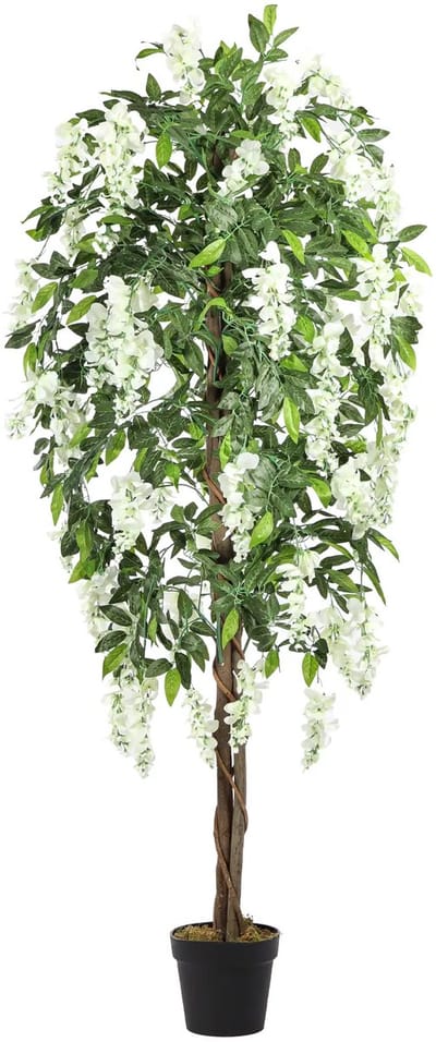 Kunstplant - Bloemboom Kiruna | Wit | 180cm - Kunt bloemboom - Gouden regen - houten stam