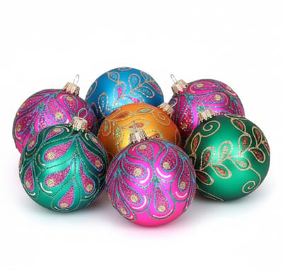 Krebs Luxe kerstballen - 8x st - gekleurd - D7 cm - glas - mond geblazen gedecoreerde kerstballen