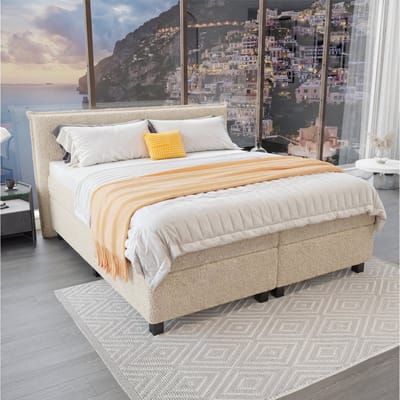 Mörgenn Boxspring Capri - Pocketvering Boxen en matrassen - Luxe 12cm topper - Teddy Beige - 80x200 cm - Inclusief Dekbed en Kussens