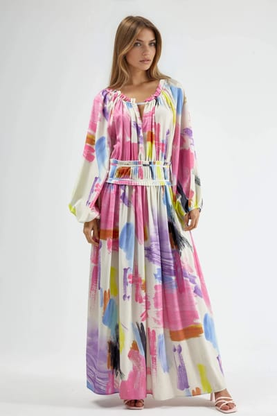 Abstract Print Drapeerkleed met Ceintuur