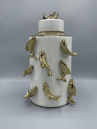 Jar Tall Ceramic-Koi Fish Jar（Gold and White） CF8134-13/H35CM