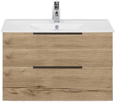 Seville Badmeubelset 80 cm - Natuur Eiken Edge Greep - Wastafel Enjoy