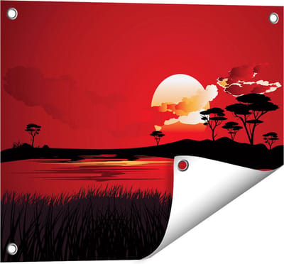 Gards Tuinposter Rode Zonsondergang in de Savanne - Abstract - 50x40 cm - Tuindoek - Tuindecoratie - Wanddecoratie buiten - Tuinschilderij