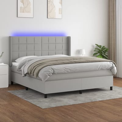 vidaXL - Boxspring - met - matras - en - LED - stof - lichtgrijs - 160x200 - cm