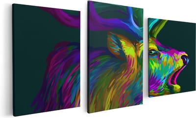Artaza Canvas Schilderij Drieluik Hertenkop - Hert - Abstract - Kleur - 120x60 - Foto Op Canvas - Canvas Print
