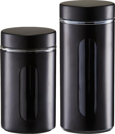 Voorraadpotten/blikken met venster - Diameter 10 cm - 2x - zwart - 900 en 1200 ml - metaal