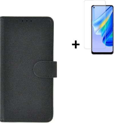 Geschikt voor Oppo Find X5 Lite Hoesje - Bookcase - Find X5 Lite Hoesje - Pu Leder Wallet Book Case Zwart Cover + Screenprotector