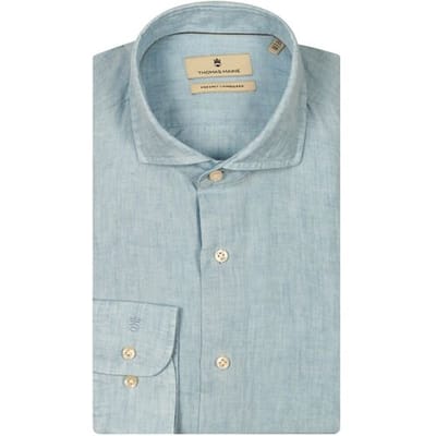 Thomas Maine Overhemd Roma Modern Kent Linnen Délavé Licht Blauw / male