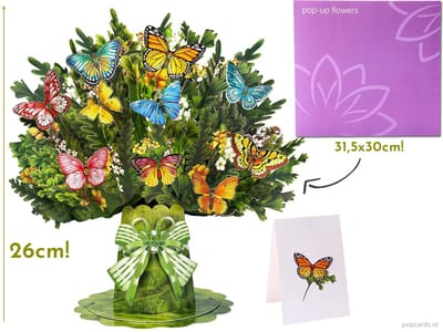 Popcards megagrote pop-up kaart - Boeket Bloemen met Vlinders | Supergrote wenskaart 3D kaart
