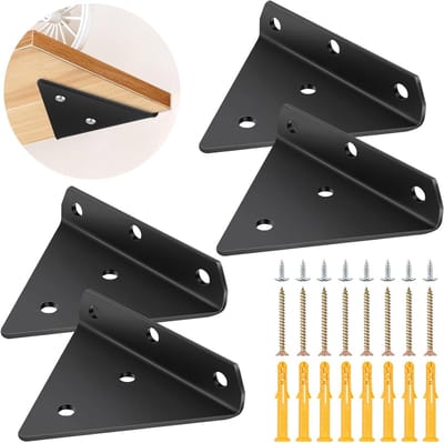Set van 4 Zwarte Driehoekige Wandplankhouders van 8 cm voor Onzichtbare Planken, Ideaal voor Opslag en Decoratie, Stevige Plankbeugels voor Boeken en Decoratieve Items