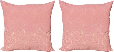 ABAKUHAUS Decoratieve kussenhoezen met bloemenmotief, 2 stuks, Wilde natuurblader 45x45 cm, Perzik koraalrood
