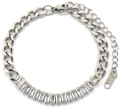 Dubbele Armband - Gourmetschakels en Kralen - RVS - Lengte 16-19 cm - Zilverkleurig