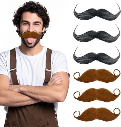 Set van 6 Neppartijen voor Cosplay, Halloween en Rolspel - Valse Baarden en Snorren in Zwart en Bruin