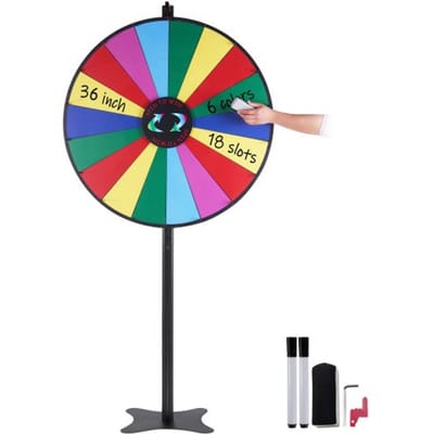 VEVOR 91 cm Rad van Fortuin met 18 vakjes, roulettewiel met whiteboard en 2 stiften, om op tafel of op de vloer te plaatsen voor kansspelen op feestjes, in de bar, etc.