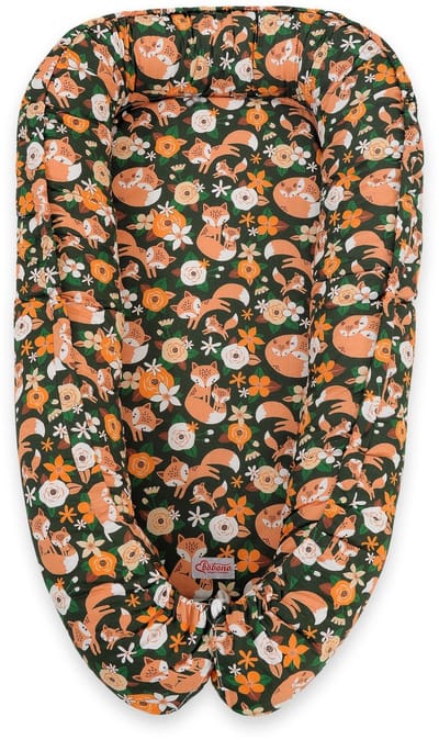 Babynest dubbelzijdig Premium Cocoon voor baby's BOBONO-vosfamilie op het groen