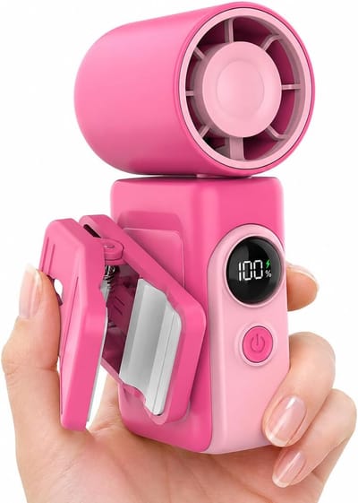 Draagbare clipventilator - Oplaadbare miniventilator - LED-display - 360° draaibare afneembare clip - Kinderwagenventilator - Reisaccessoire - Unisex zomercadeau - Roze