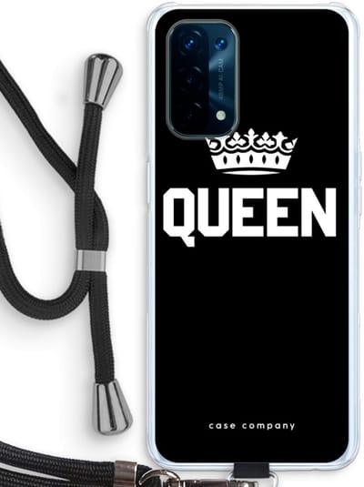 Case Company® - Hoesje met koord geschikt voor Oppo A74 5G hoesje met Koord - Queen zwart - Telefoonhoesje met Zwart Koord - Bescherming aan alle Kanten en Over de Schermrand