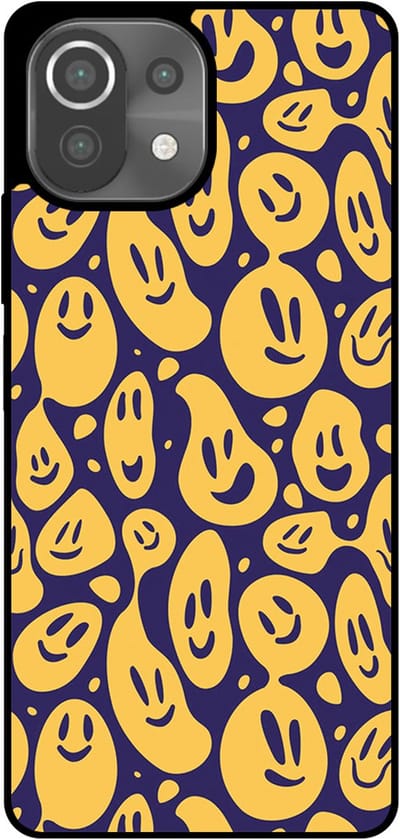 Smartphonica Telefoonhoesje Geschikt voor Xiaomi 11 Lite met smiley opdruk - TPU backcover case emoji design - Paars Geel geschikt voor Xiaomi 11 Lite
