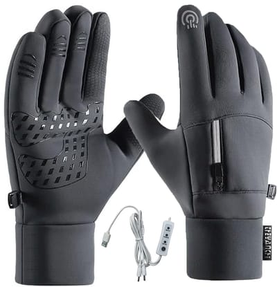 KZQ USB-verwarmde winterhandschoenen - Waterdicht en winddicht met touchscreen - Oplaadbaar voor fietsen motorrijden hardlopen en wandelen - Grijs