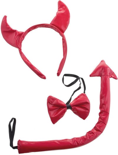 Duivels verkleed setje - hoorntjes diadeem en staart/strik - rood - verkleed accessoires - halloween