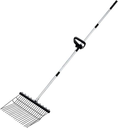 Tuinhark Met Steel - Mestvork Hark - Tuinonderhoud Schoonmaken - Verstelbare Steel - 166 cm Lengte - Zwart