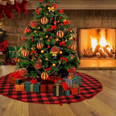 48 inch Buffalo Plaid Kerstboomrok Grote rode en zwarte Buffalo Plaid Dubbele Laag Boomrok voor Kerstdecoraties