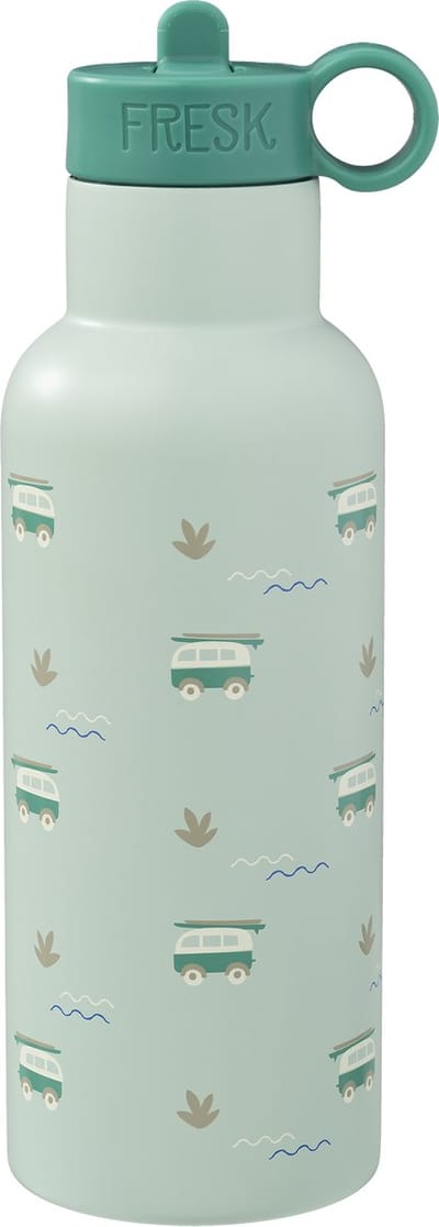 Fresk Thermosfles 500 ml - RVS Waterfles – Lekvrije Drinkfles voor Kinderen – Koude en Warme Dranken – BPA-vrij – Onbreekbaar – 2 Doppen – Thermosbeker – Drinkbeker Jongens - Groen - Surf Boy