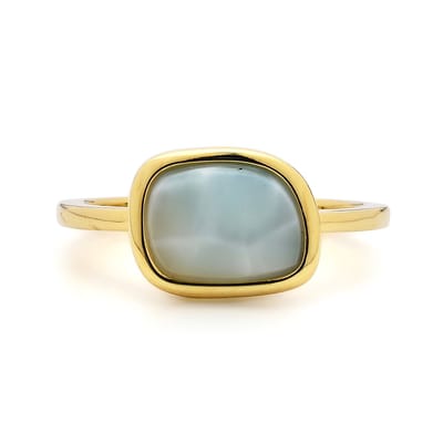 Cavill - Elegante Zilveren Ring - 925 Sterling Zilver Verguld - 1,85 ct Larimar Cabochon - Blauwe Edelsteen uit Dominicaanse Republiek